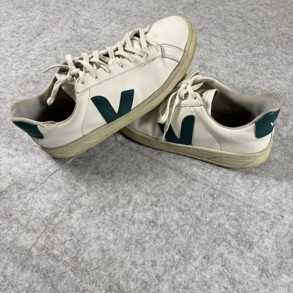 Veja White Green Leather Shoes Sneakers Mens Sz 10 Low Top Casual Lace Up Brazil
